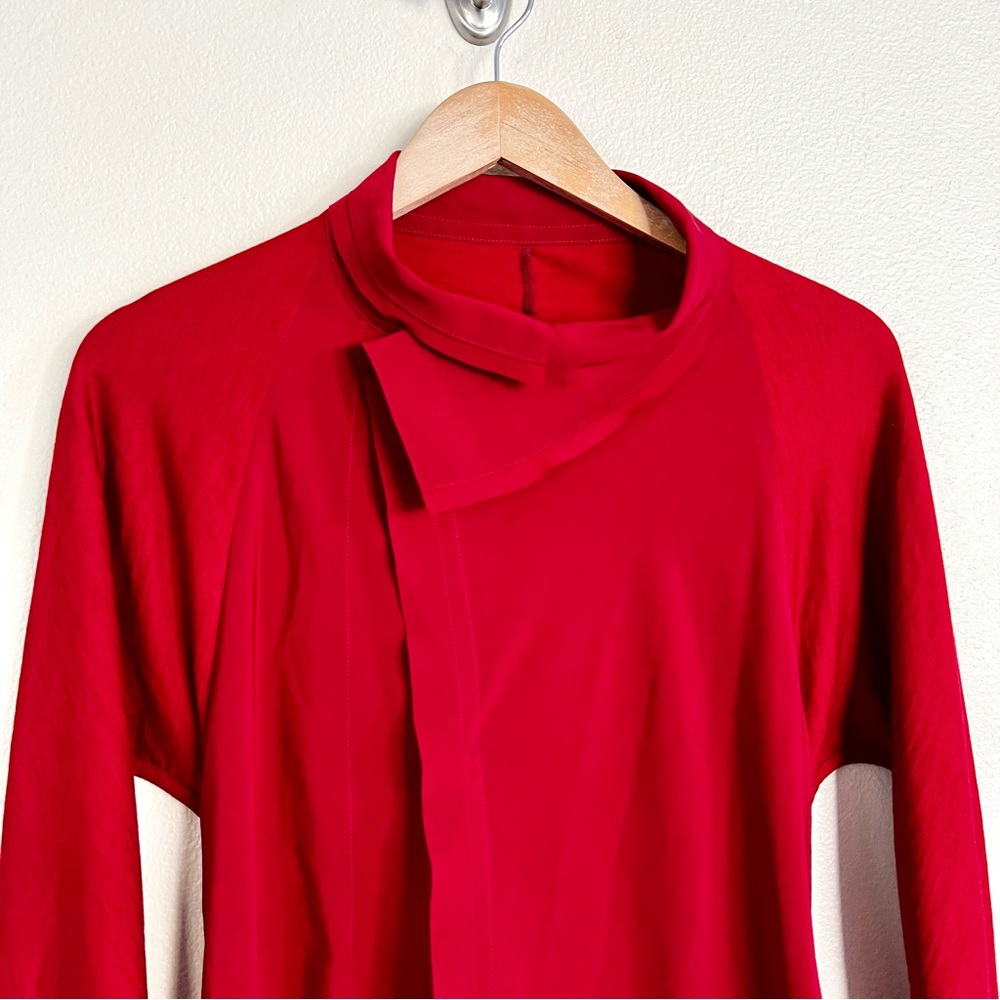 Y’S YOHJI YAMAMOTO Roll Collar Combi Blouse Shirt in Red - Picture 13 of 15